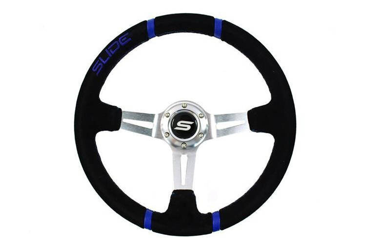 Slide Leer stuur 350mm Silver met Blauwe strip offset: 90mm