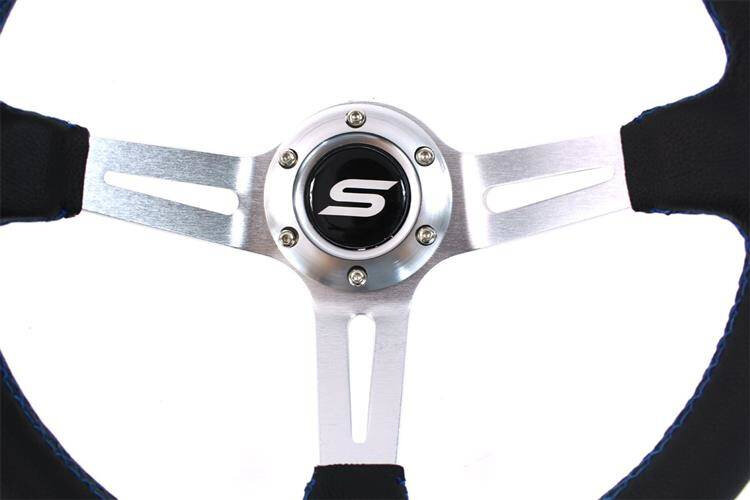 Slide Leer stuur 350mm Silver met Blauwe strip offset: 90mm