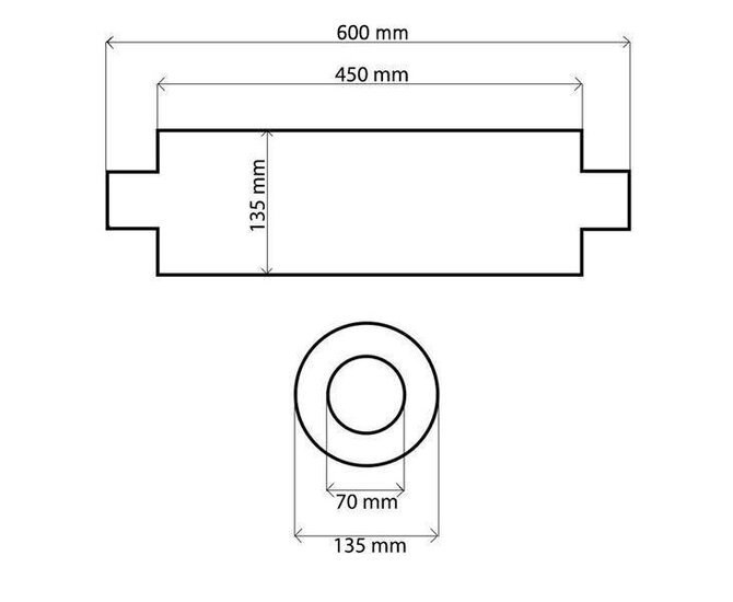 Turboworks Midden Demper 70mm RS 304SS 450mm