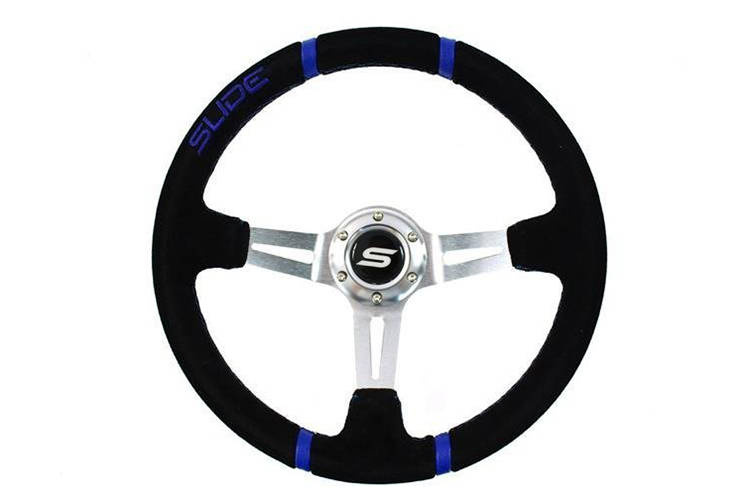 Slide Leer stuur 350mm Silver met Blauwe strip offset: 90mm