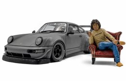 Porsche 911 (964) RWB Bodykit + Figuur '24, grijs 1:18